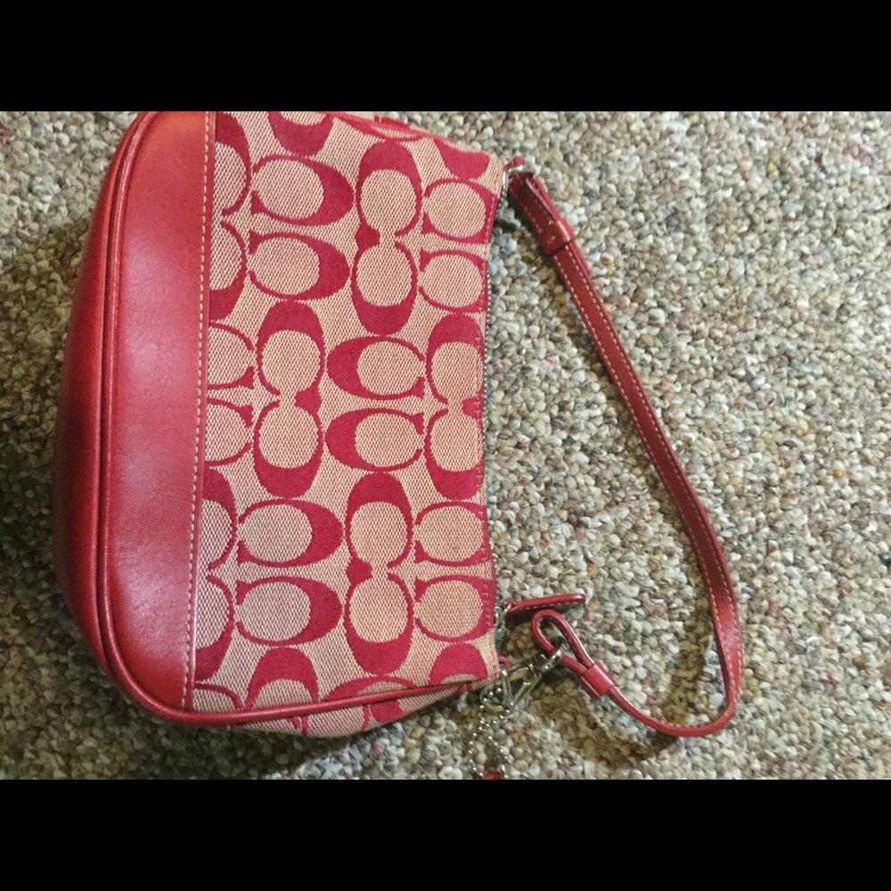 Small Coach purse/bag. Red/tan, real leather. USED